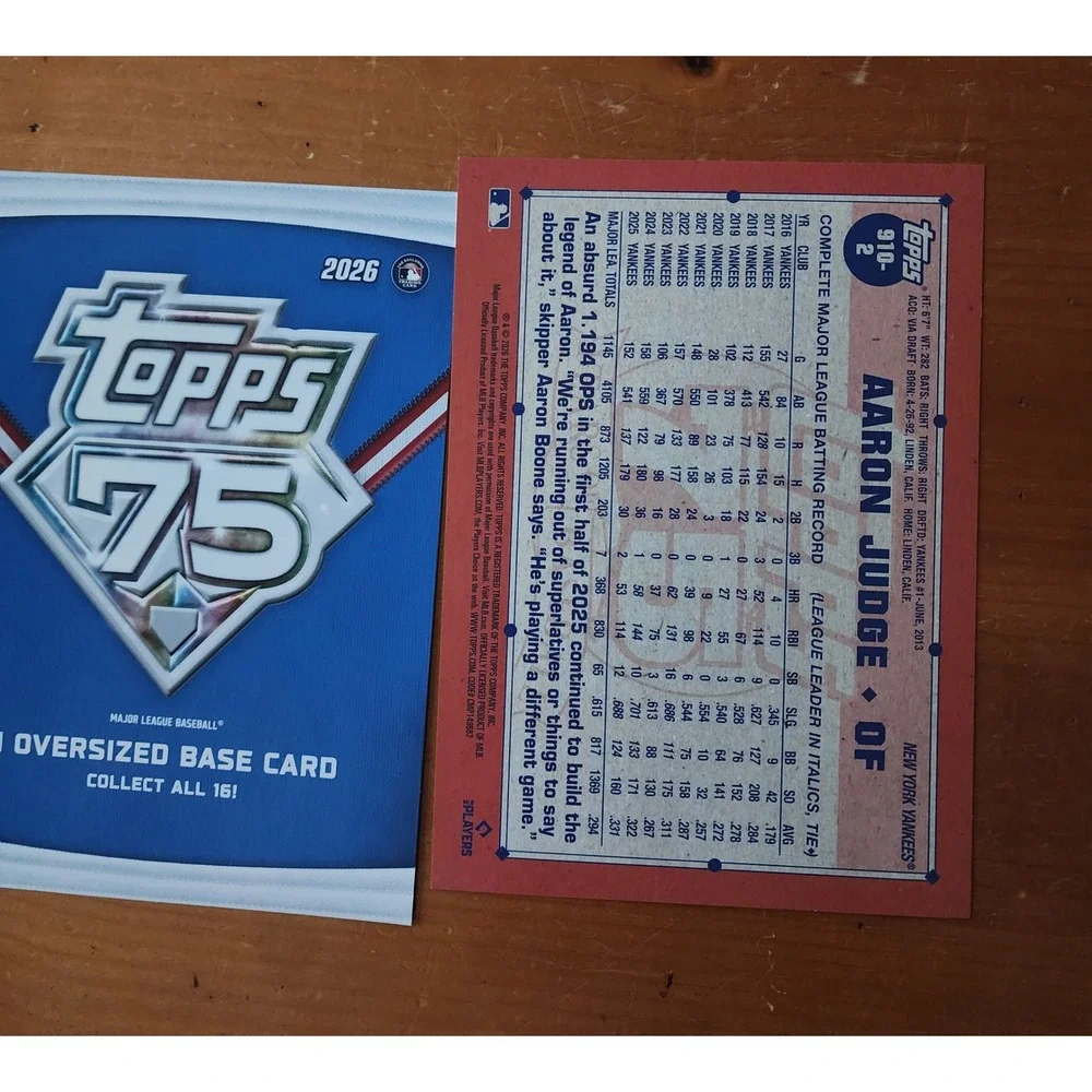 Aaron Judge New York Yankees Topps 75th Anniversary Oversized Base Card 910-2
